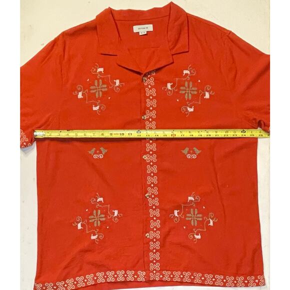 Cotton On Men’s 2XL Embroidered Linen Blend Camp Shirt Rust Red Retro Unisex EUC - Picture 4 of 10